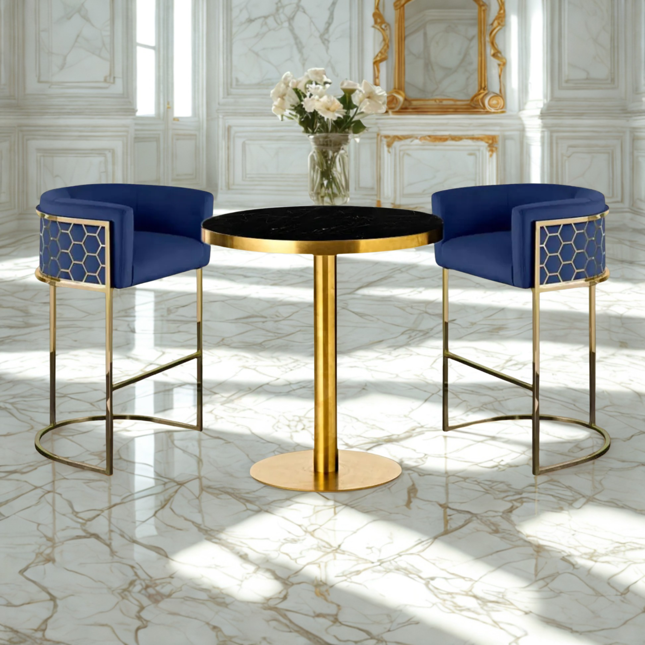 Modern Honeycomb Metal Frame Upholstered Bar Stool  |  WSC-0182
