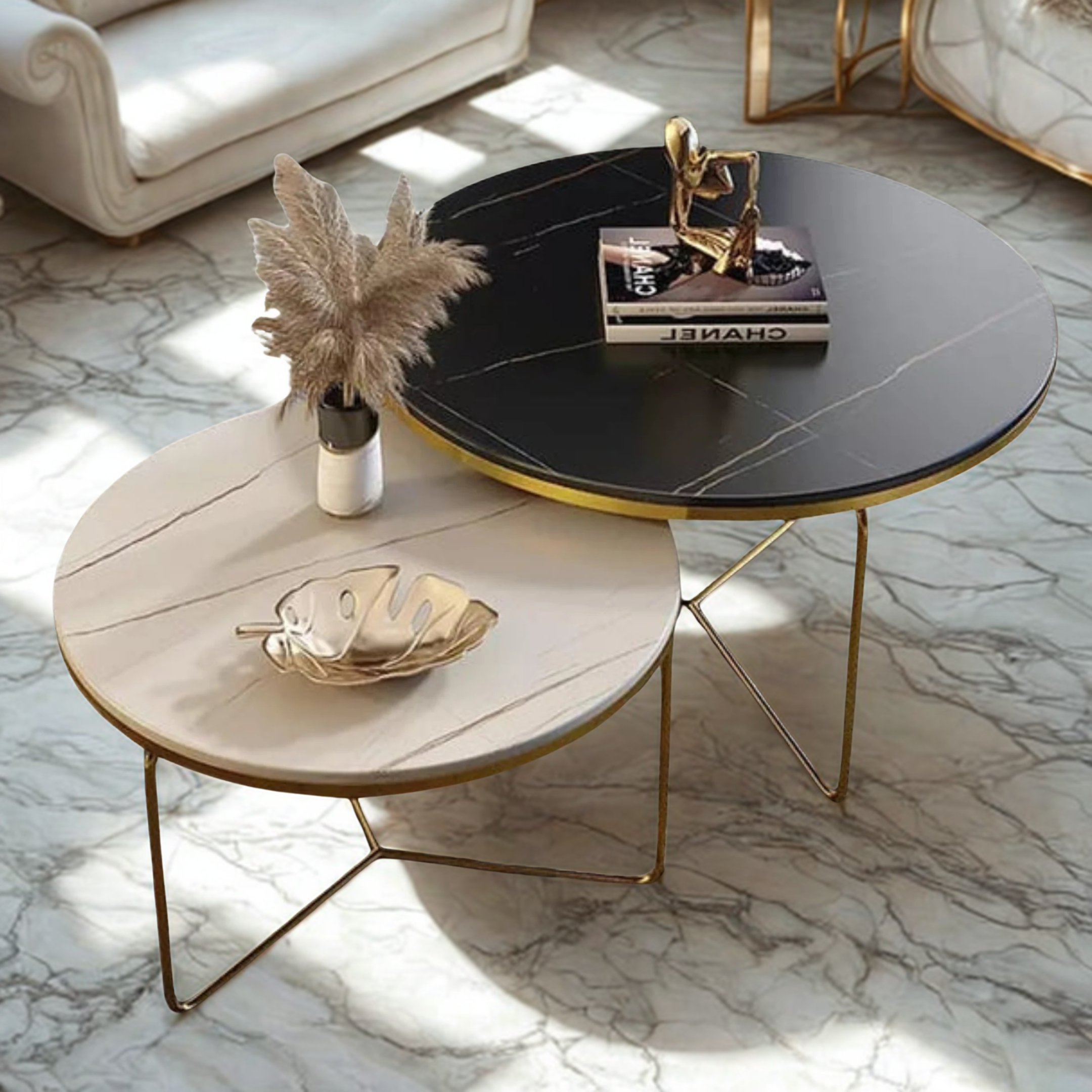 Modren Round Nesting Coffee Accent Table Living Room  |  MST-0367