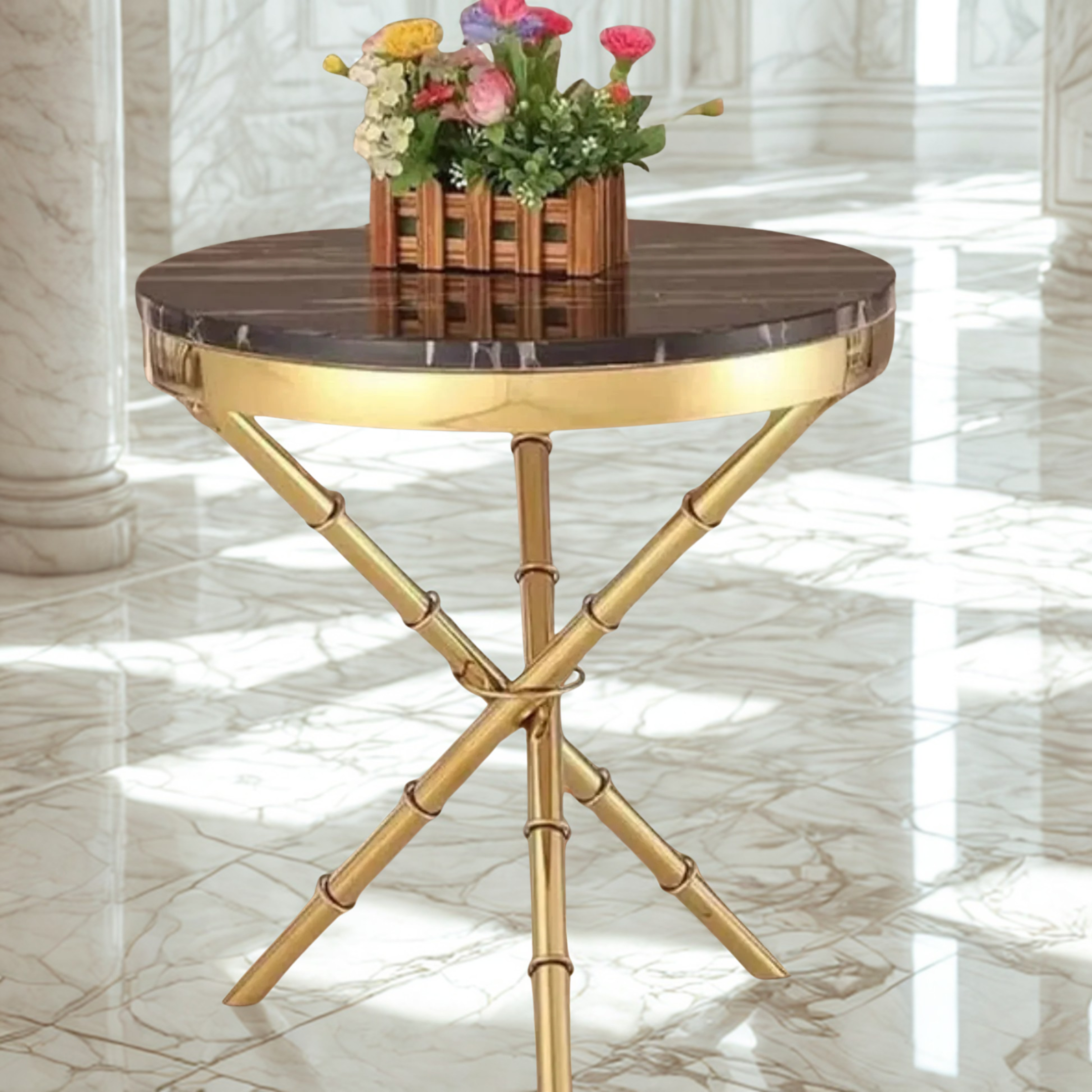 Golden Finish Sofa Side / Coffee Table  |   MST-0156