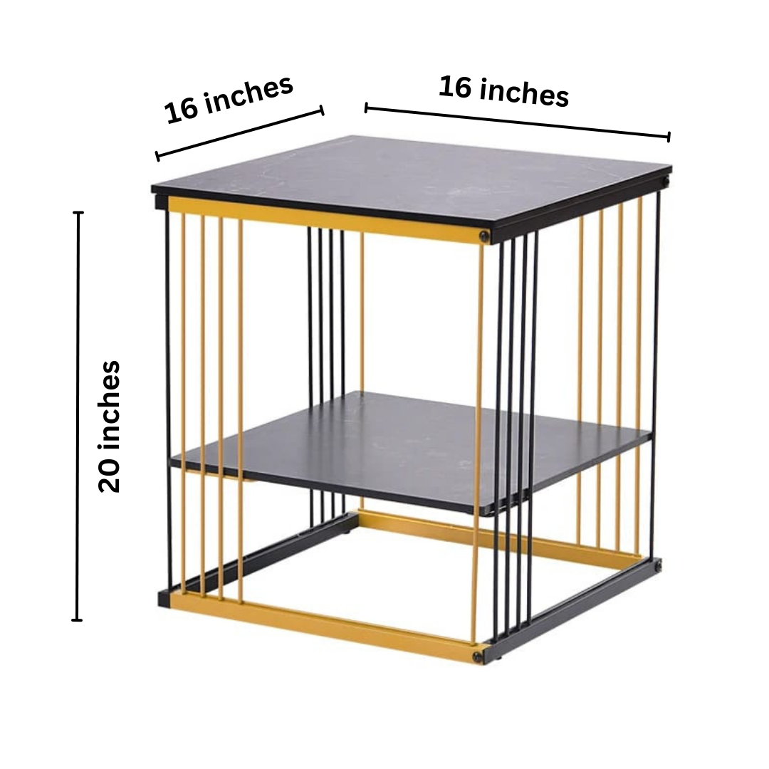 2-Tier Modern Black & Gold Bedside/Sofa Side Table Paint Finish | MST-0253