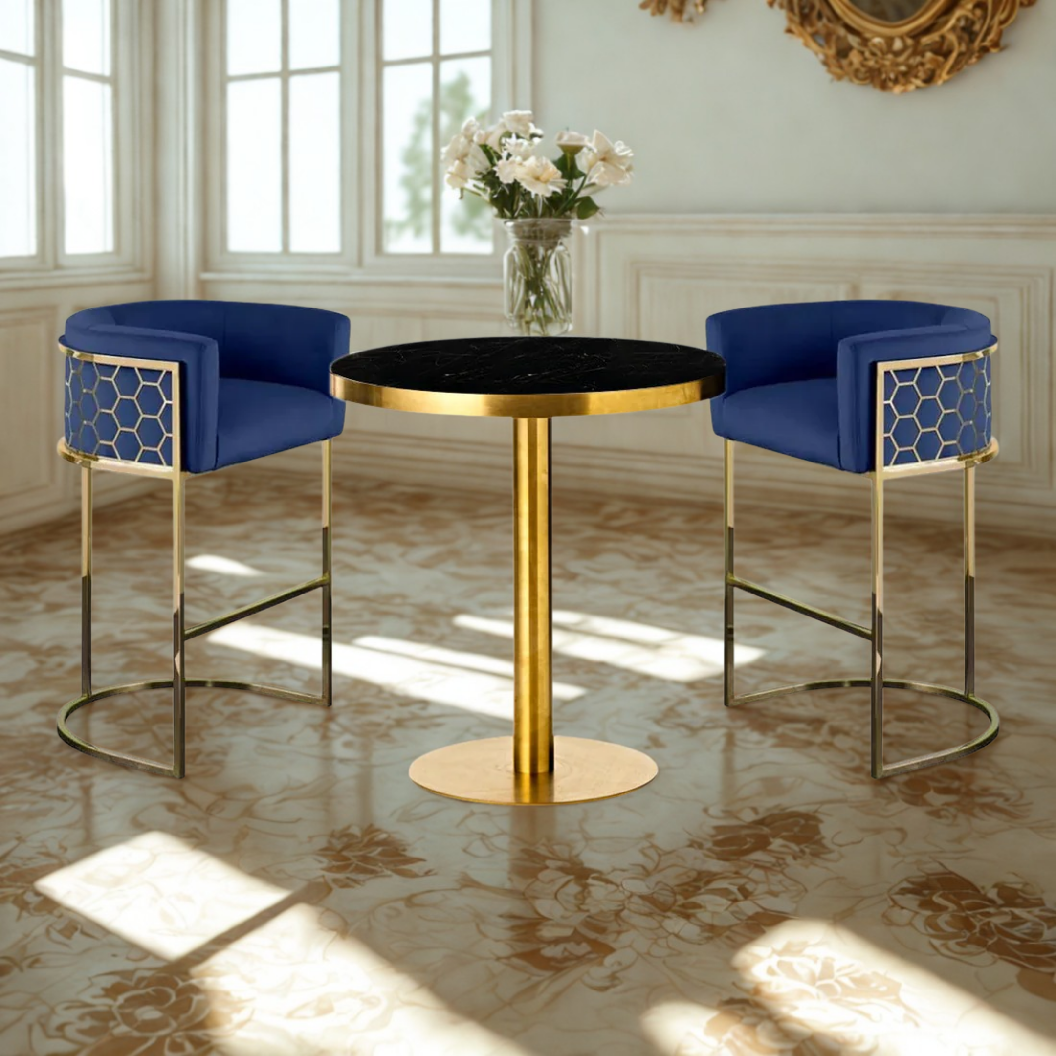 Modern Honeycomb Metal Frame Upholstered Bar Stool  |  WSC-0182