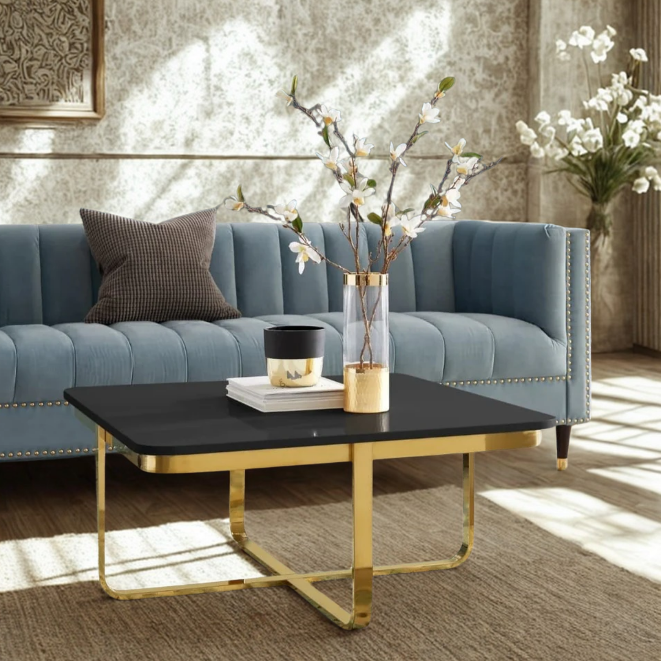 Latrice Black/Gold Coffee Table High Gloss Lacquer Finish Top  | MST-0372