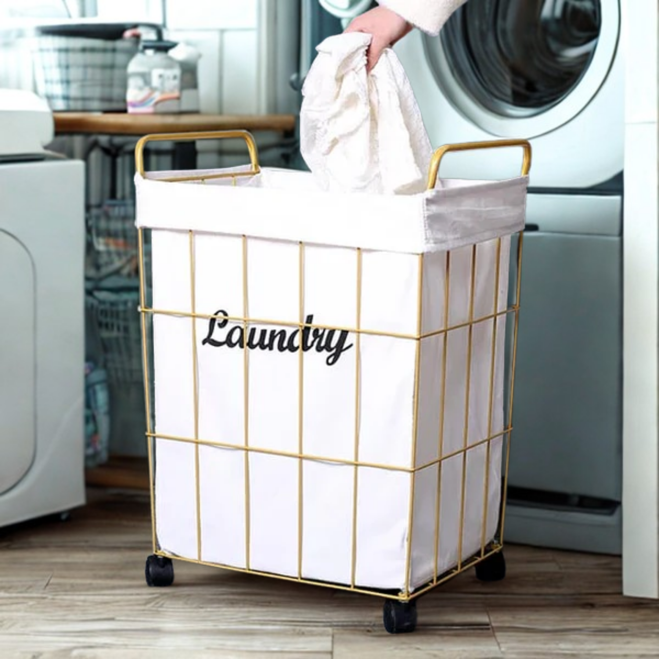 Laundry Basket with Lid and Handle, Laundry Basket Sorter with Rolling Wheels, Durable, Dirty Clothes Bag