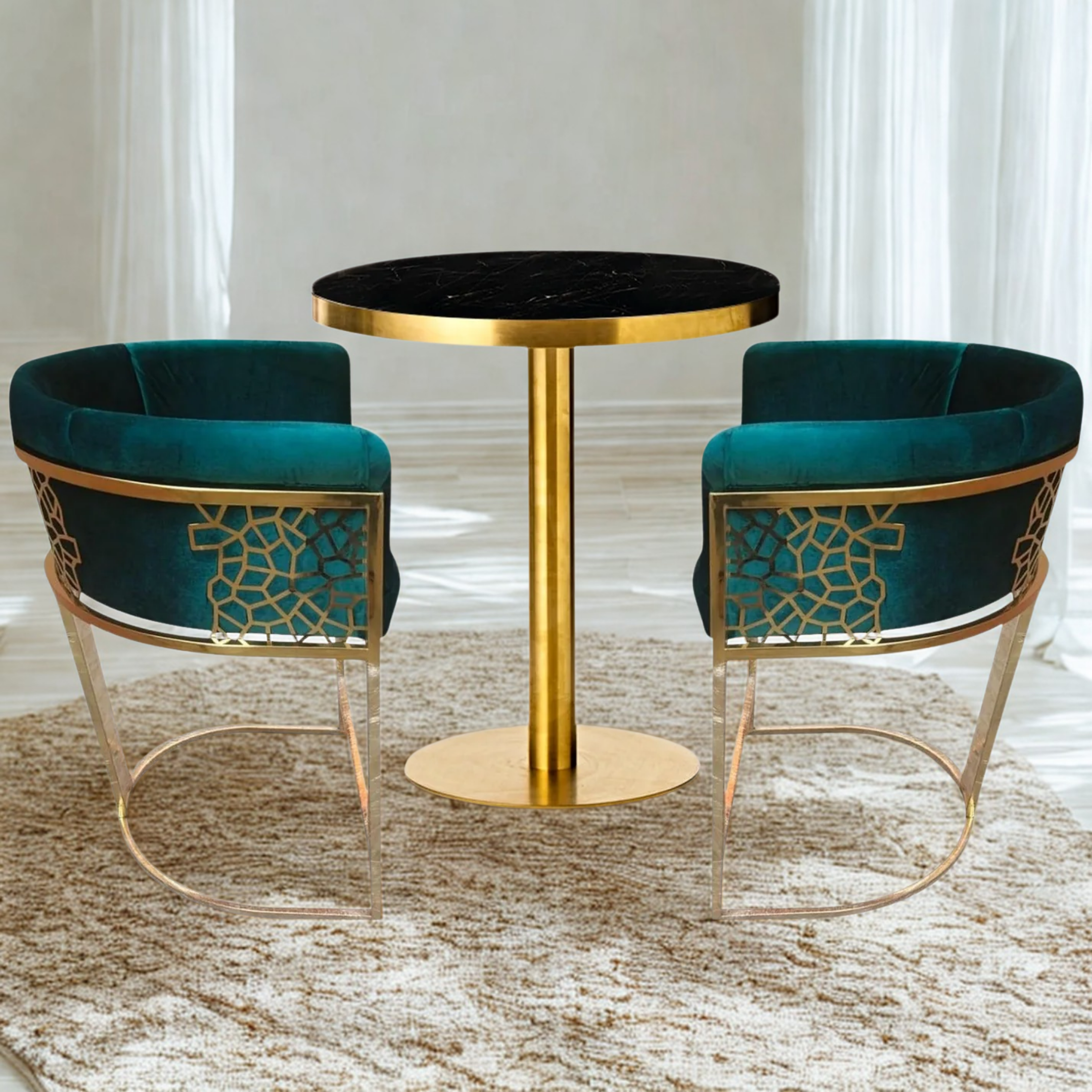 Stainless Steel with Gold Plated 2.Chairs With Round Table |  WSC-0180