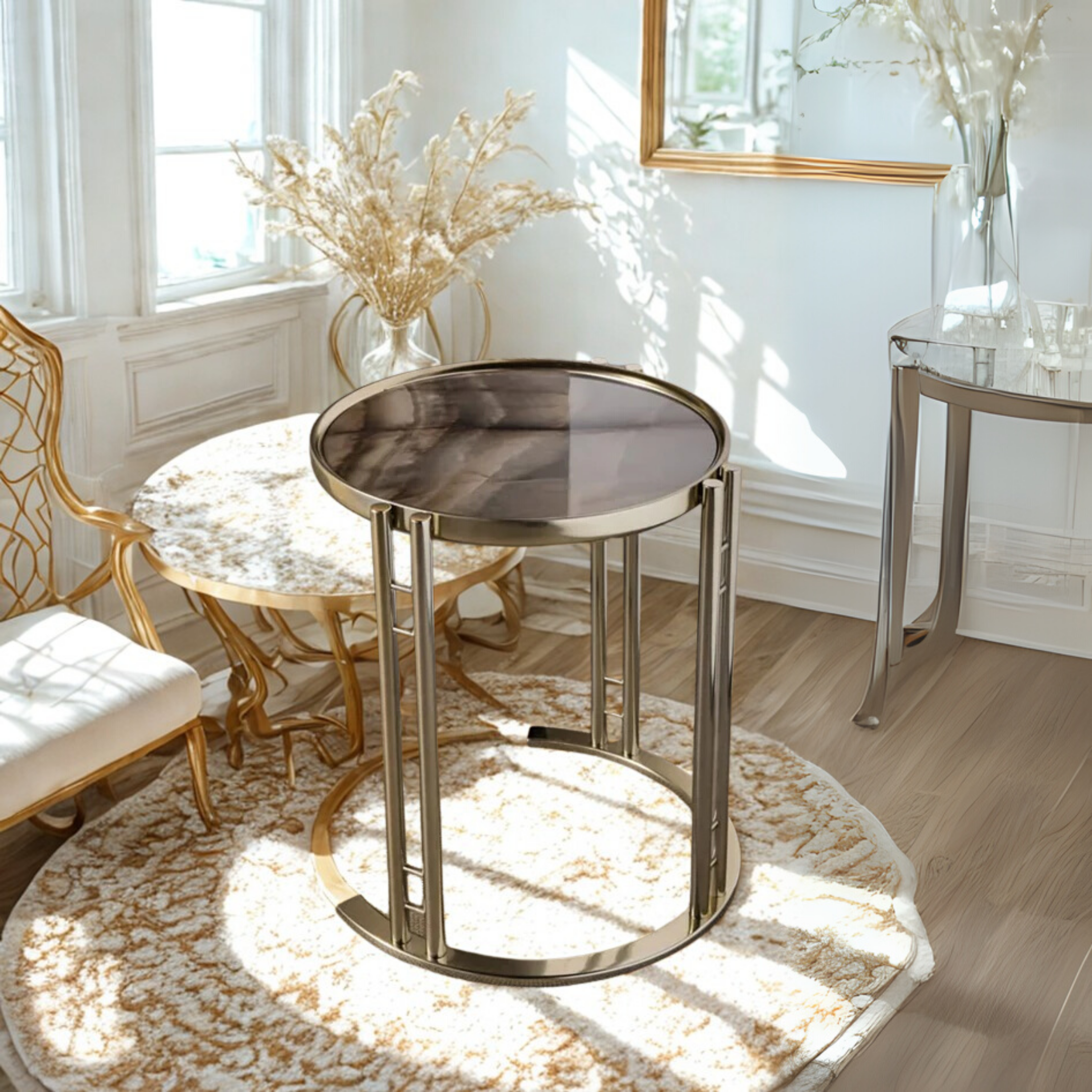 Stainless Steel Royal Look Round Table Sturdy Durable Coffee Table With Chrome Finish| SST-5242