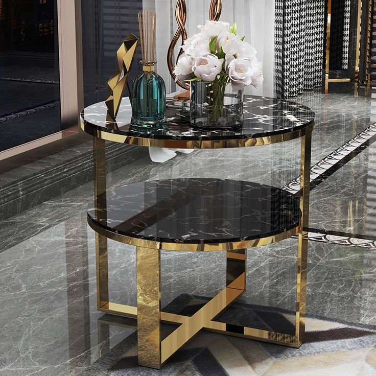 2.Tier Luxury coffee table decor with Chrome Finish | MST-0438