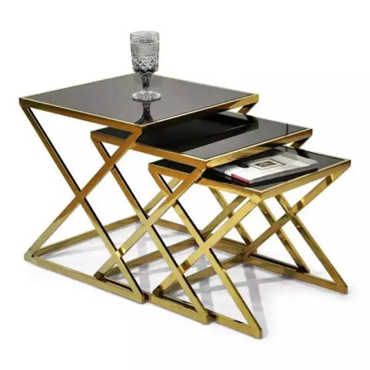 Stainless Steel Nesting Table Set with Chrome Finish| SST-