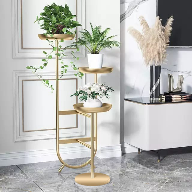 Chic Unique Shaped Metal Standing Plant Stand With 3.Plant Pots | MSPS-0112