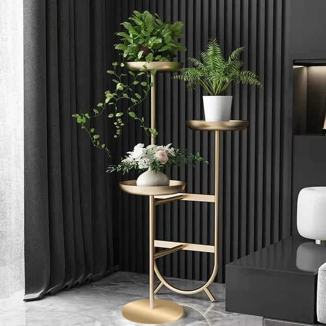 Chic Unique Shaped Metal Standing Plant Stand With 3.Plant Pots | MSPS-0112