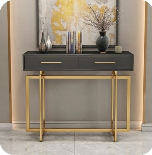 Luxury Style Console Table with Drawer Storage For Home Bedroom,Enterway Table (Black & Gold Finish)