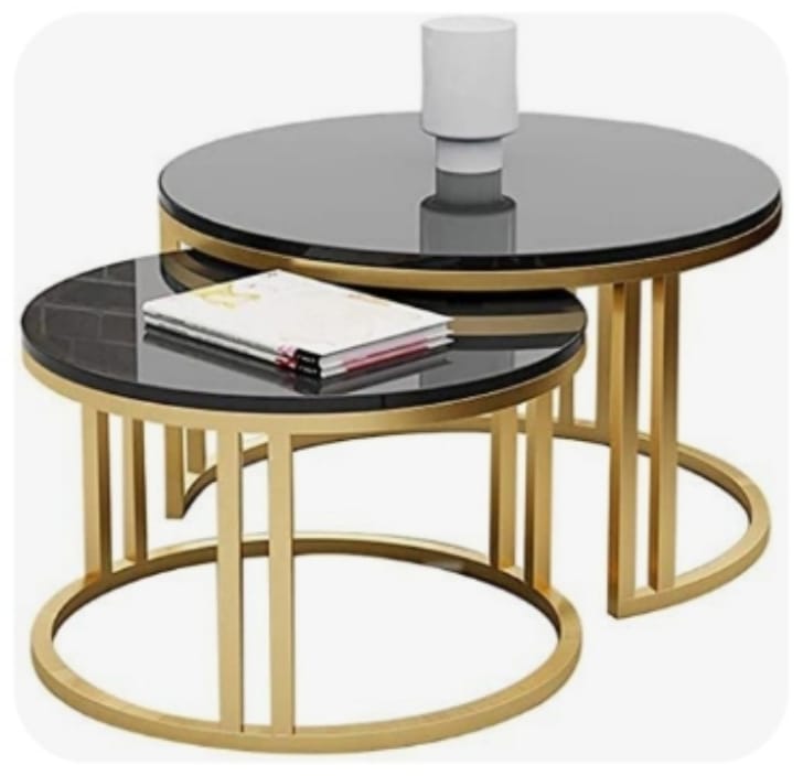 Luxury Style Coffee Table Set Chrome Finish With UV Wooden Sheet Top