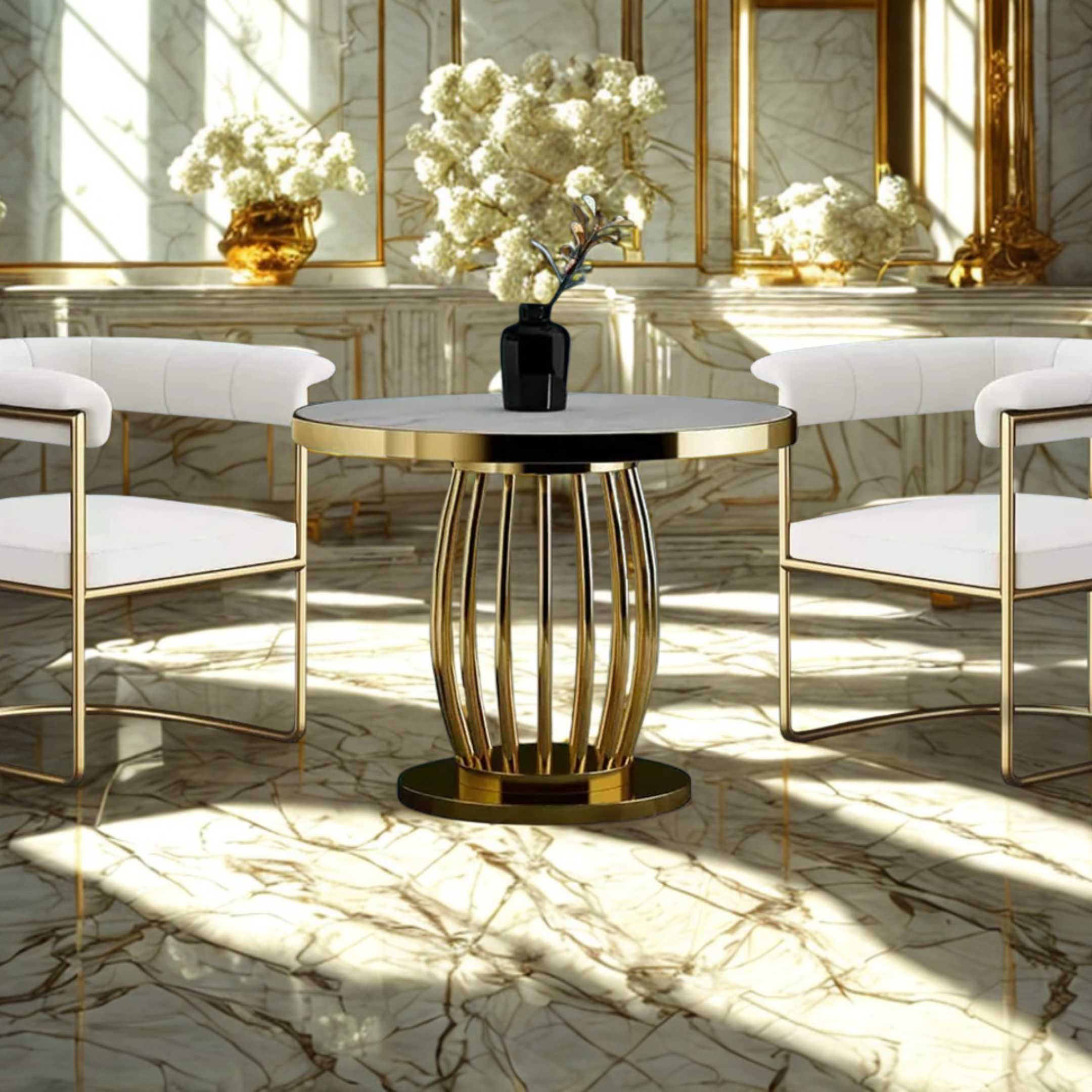 Luxury Style 2.Chairs & Round Table with Mdf Top 3.P Set | MSDT-0108