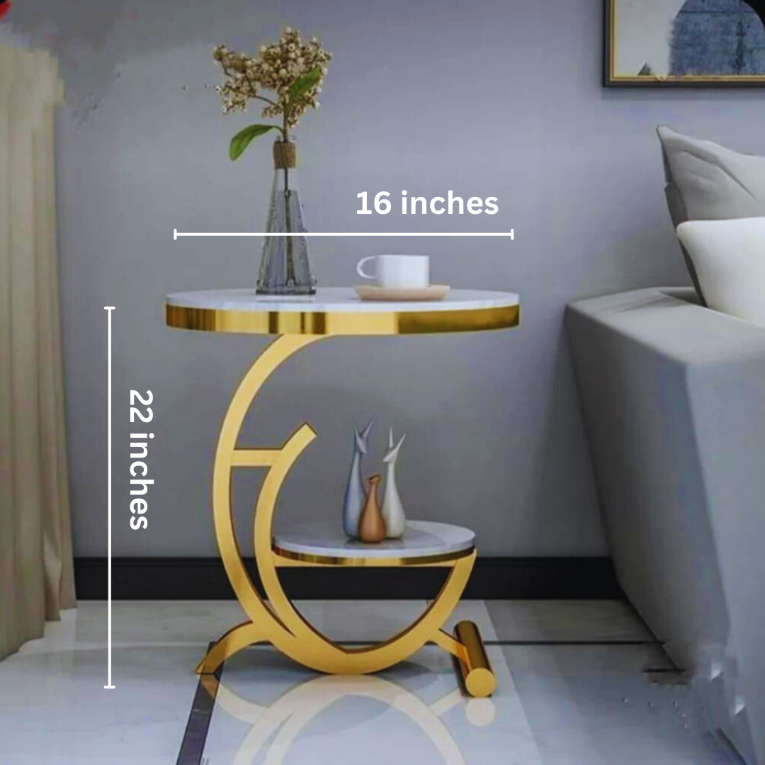 Bedside End Table for Laptop,Books Coffee, 2-Tier Accent Side Round Table With Chrome Finish  | SST-5046