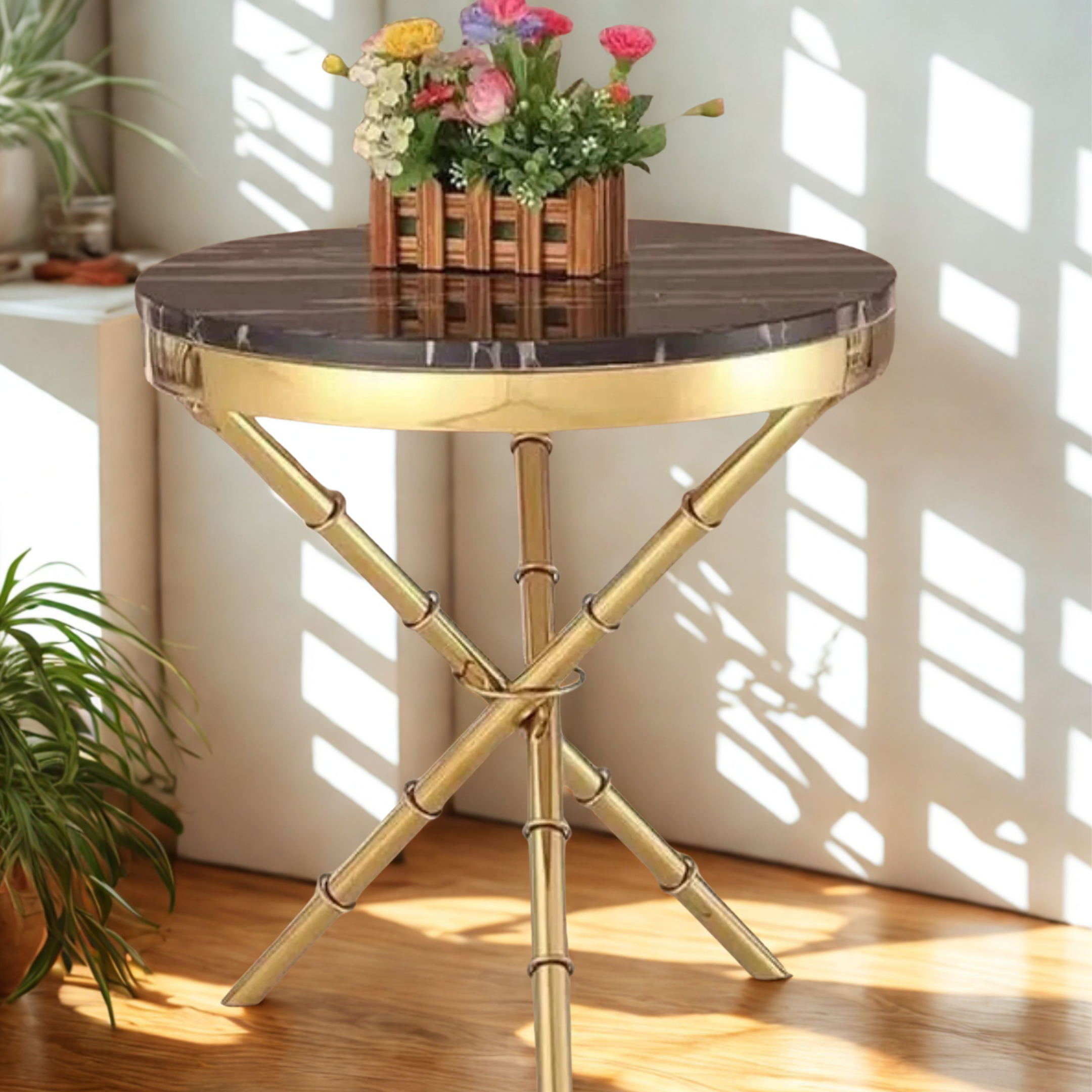 Golden Finish Sofa Side / Coffee Table  |   MST-0156