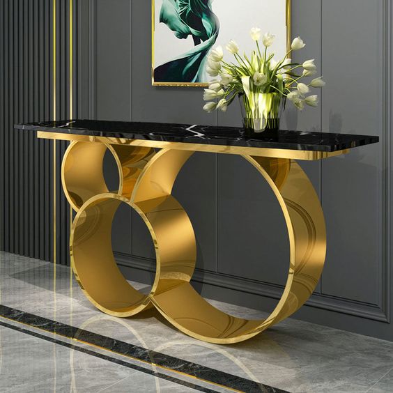Luxurious Black & Gold Console Table Stainless Steel With Chrome Finish | MSCT-1023