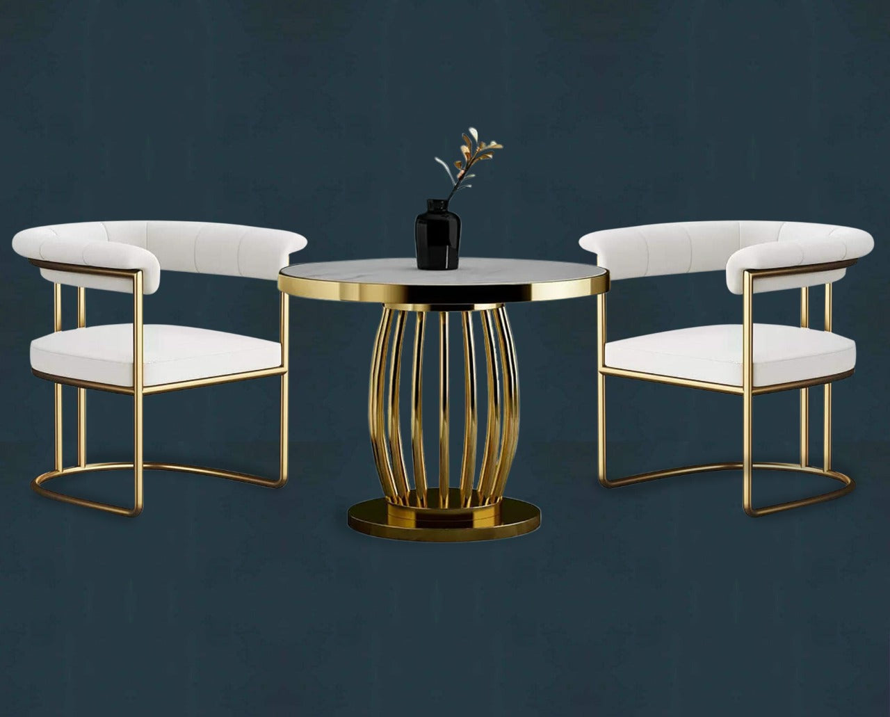 Luxury Style 2.Chairs & Round Table with Mdf Top 3.P Set | MSDT-0108